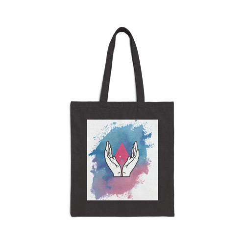 Canvas Tote Bag — Hands Holding Gem Illustration, Watercolor Splash Eco Market Tote