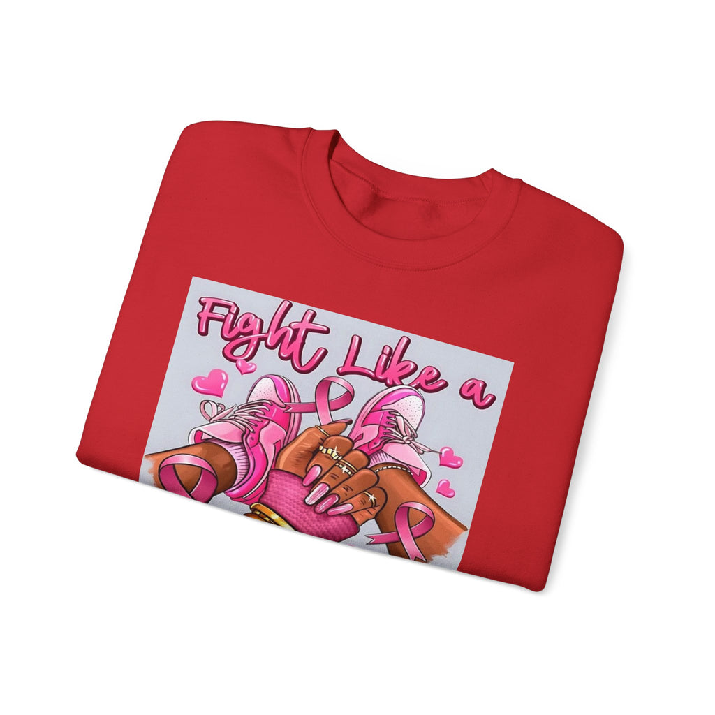 Fight Like a Queen Sweatshirt — Breast Cancer Awareness Pink Ribbon Crewneck