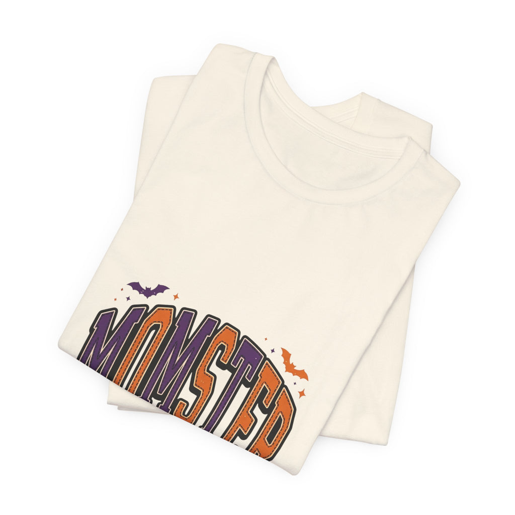 Momster Halloween Tee | purple orange spooky lettering, bats & pumpkins