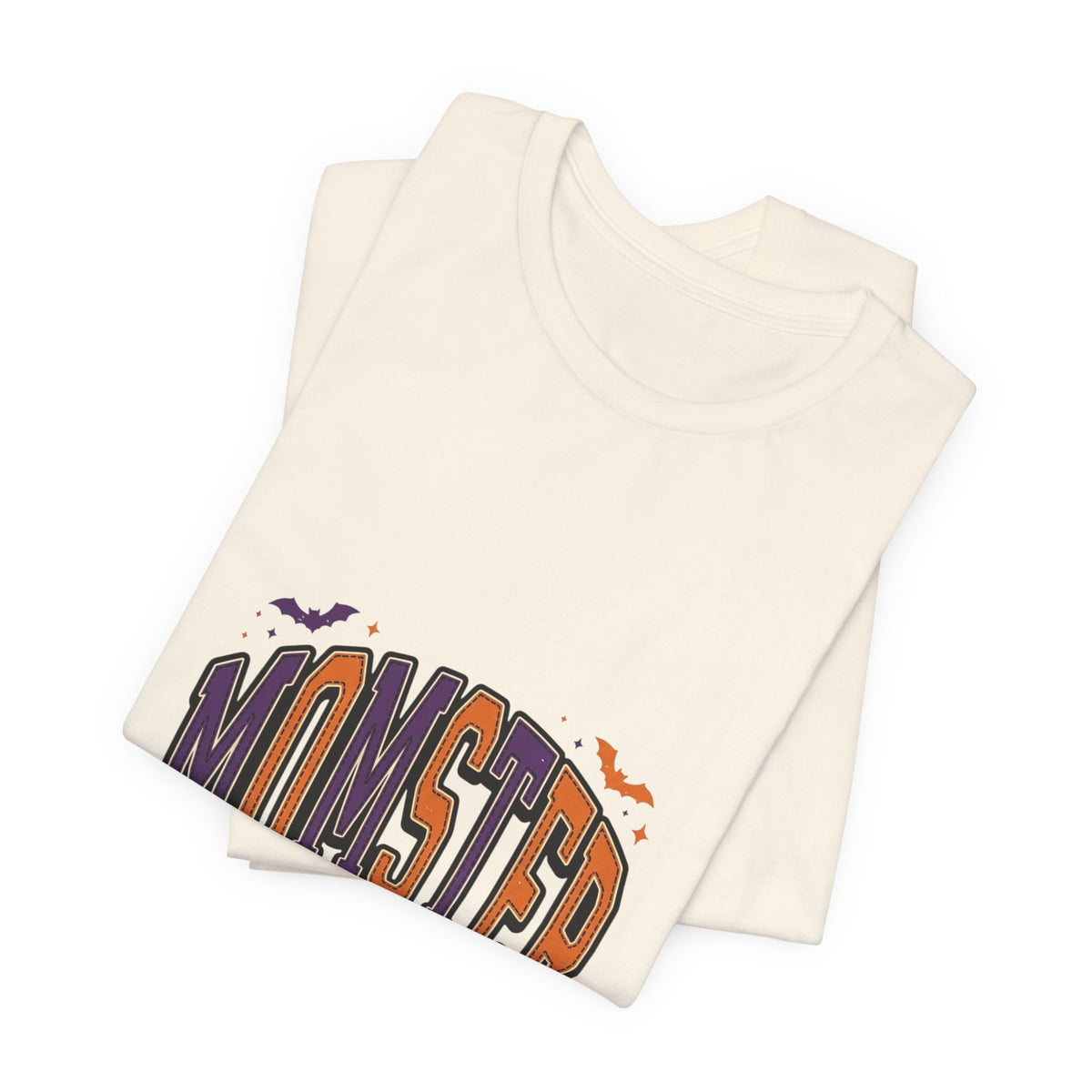 Momster Halloween Tee | purple orange spooky lettering, bats & pumpkins