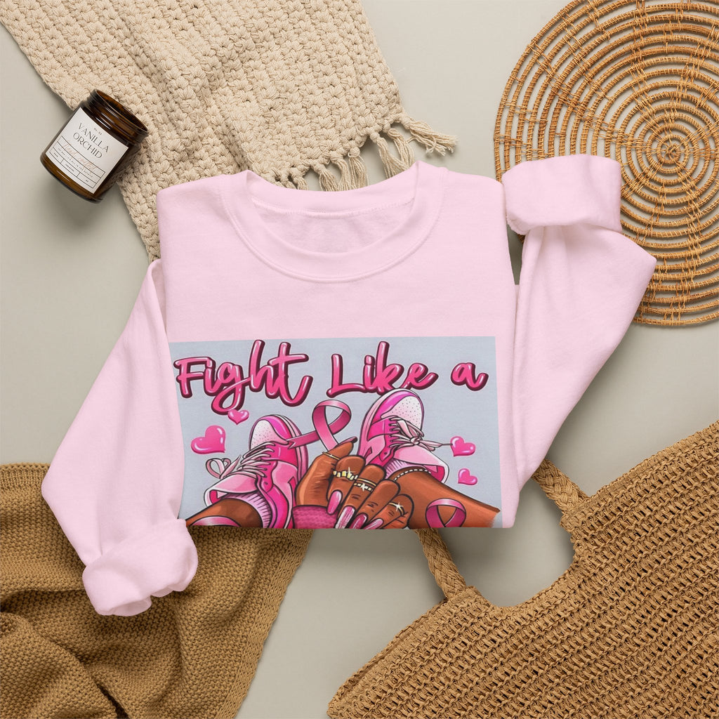 Fight Like a Queen Sweatshirt — Breast Cancer Awareness Pink Ribbon Crewneck
