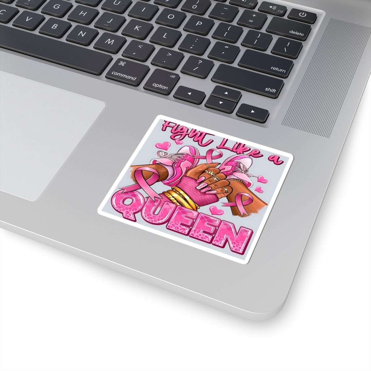 Fight Like a Queen Sticker — Pink Breast Cancer Awareness Kiss-Cut Sticker