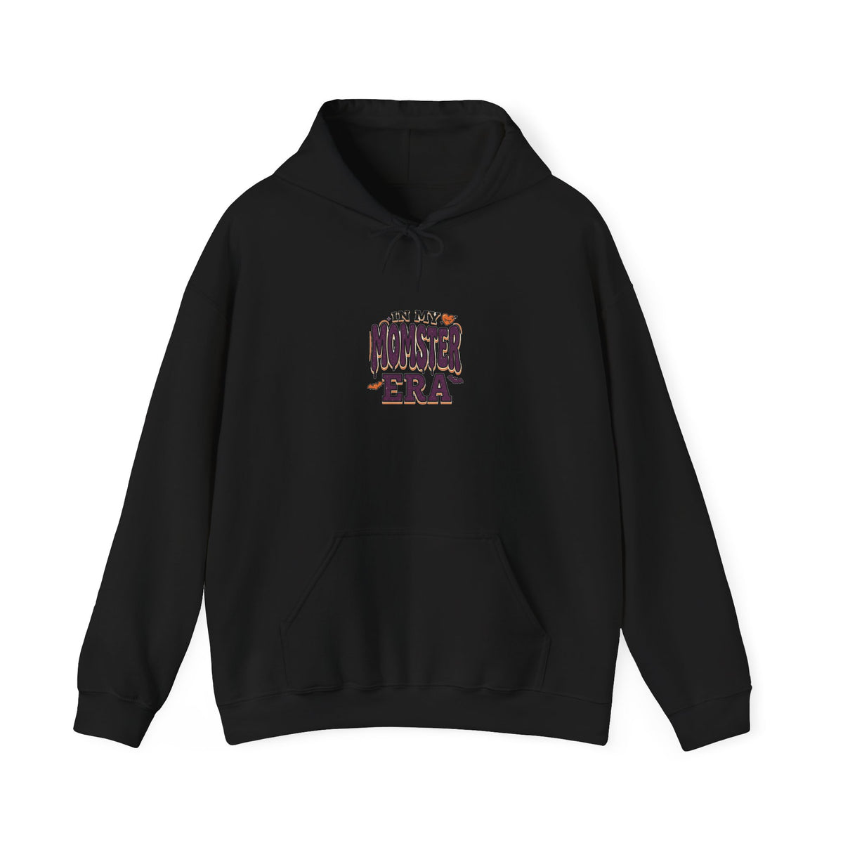 Momster Era Hoodie | Halloween mom, spooky lettering, bats, purple orange