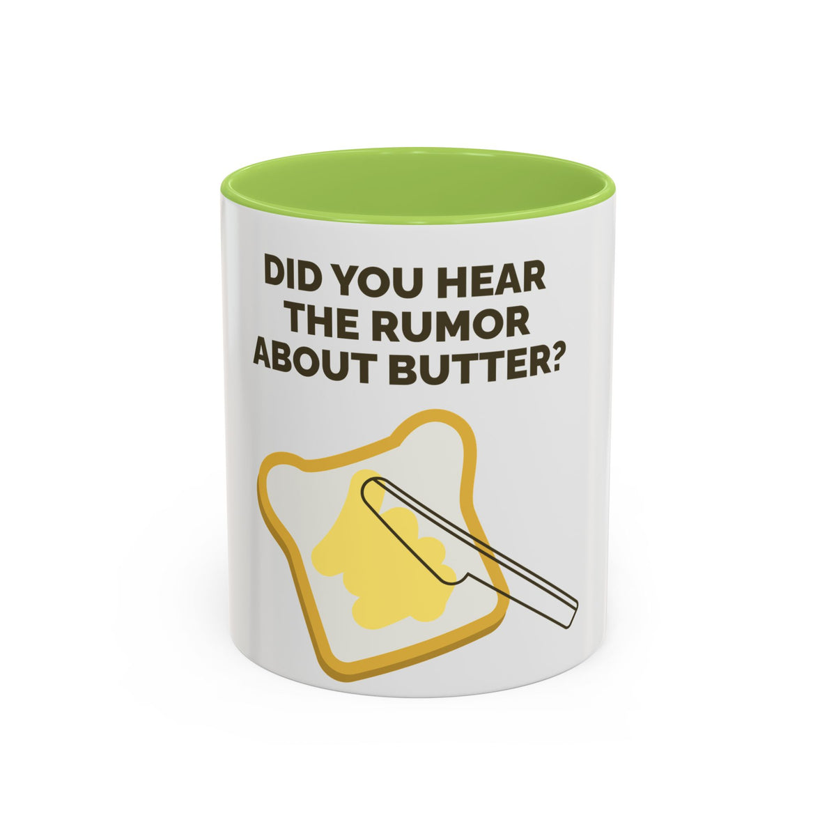 Funny Butter Pun Coffee Mug — "Did You Hear the Rumor About Butter?" Accent Mug