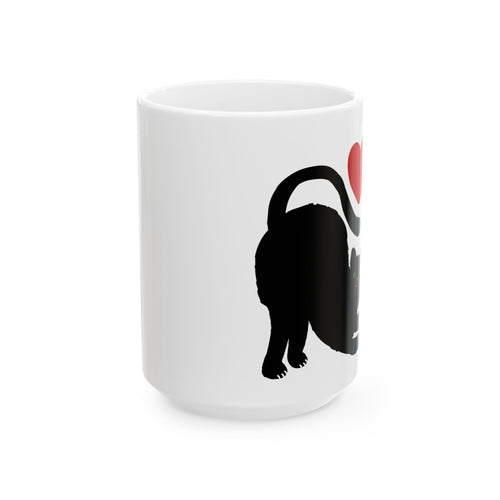 Cat Lover Ceramic Mug – Black Cat Silhouette with Red Heart (11oz/15oz)