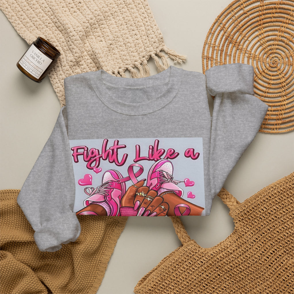 Fight Like a Queen Sweatshirt — Breast Cancer Awareness Pink Ribbon Crewneck