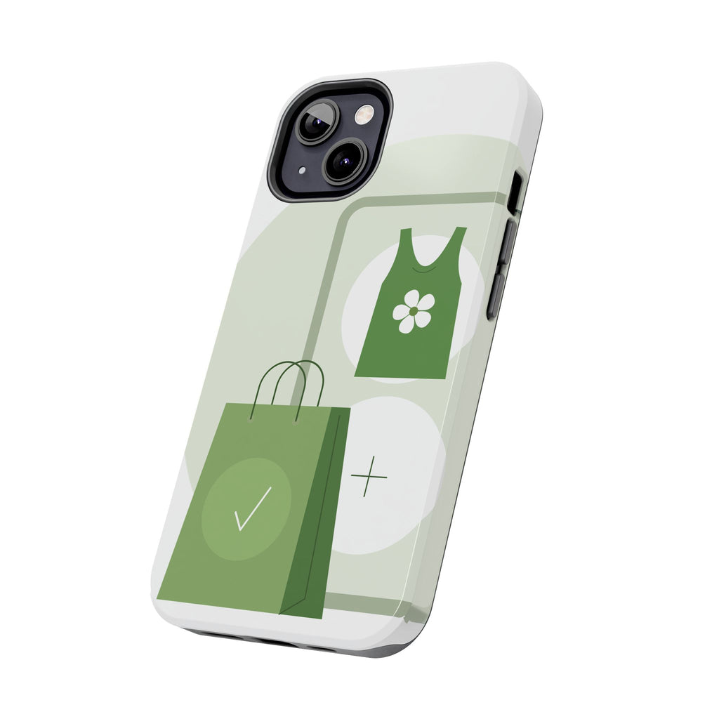 Green Shopping Icons Tough Phone Case — Eco Chic Protective Phone Cover