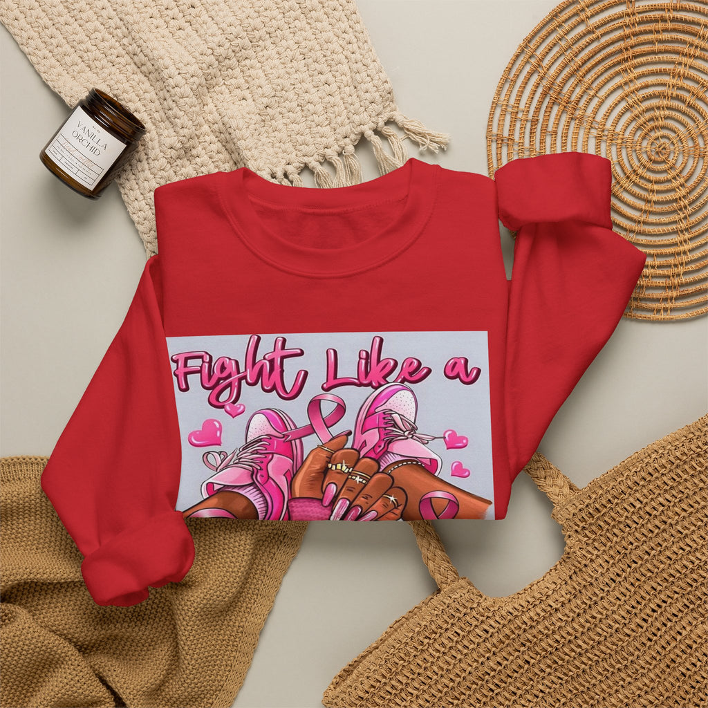 Fight Like a Queen Sweatshirt — Breast Cancer Awareness Pink Ribbon Crewneck