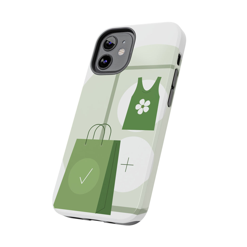 Green Shopping Icons Tough Phone Case — Eco Chic Protective Phone Cover