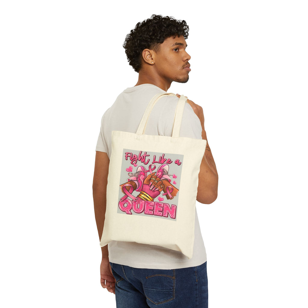 Fight Like a Queen Canvas Tote — Breast Cancer Awareness Pink Ribbon Bag