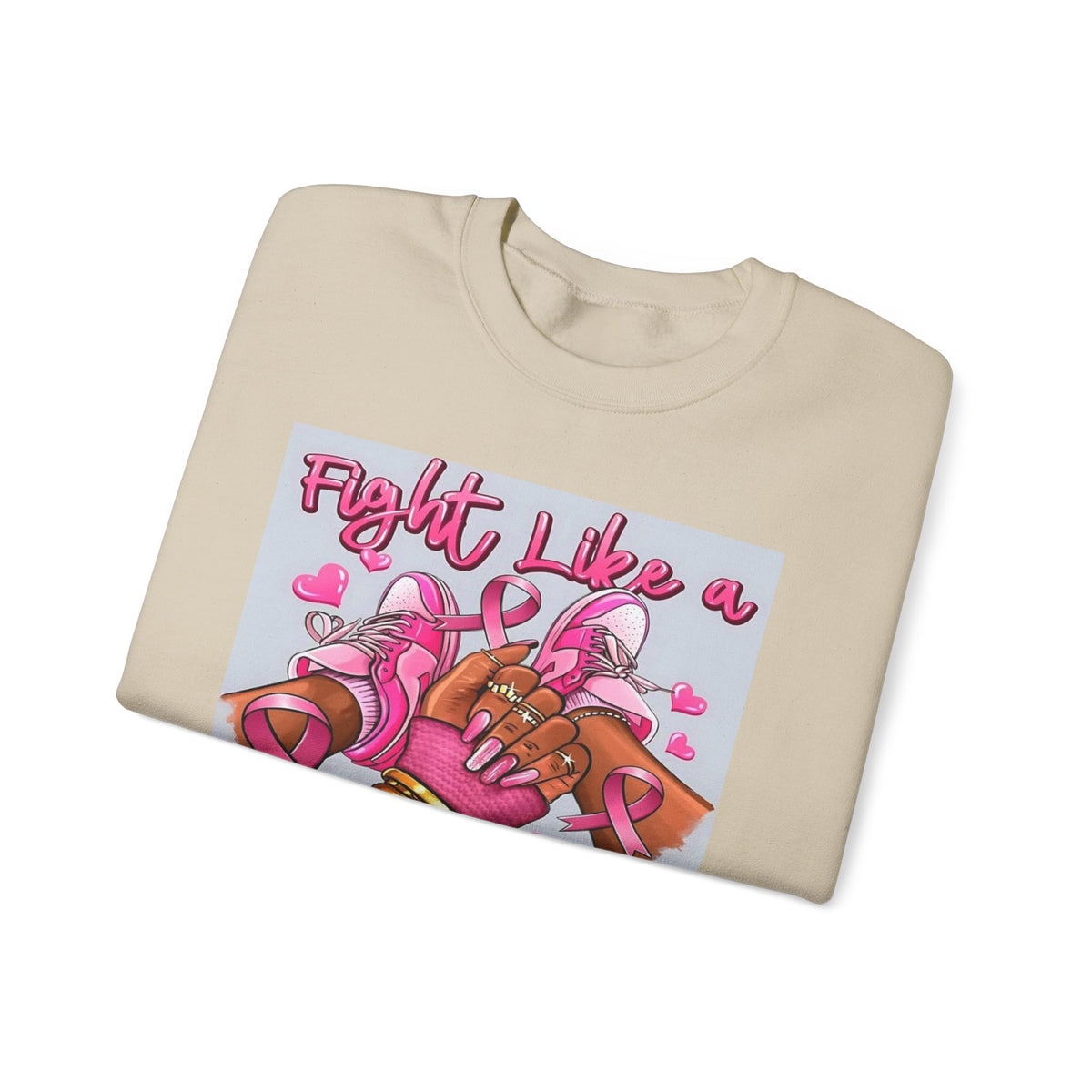 Fight Like a Queen Sweatshirt — Breast Cancer Awareness Pink Ribbon Crewneck