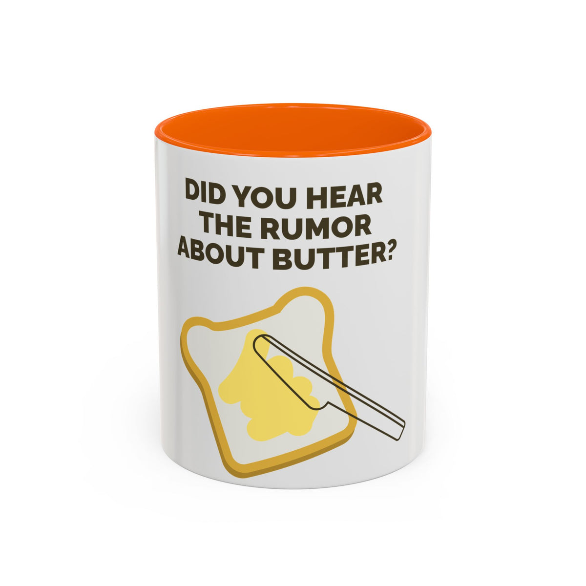 Funny Butter Pun Coffee Mug — "Did You Hear the Rumor About Butter?" Accent Mug