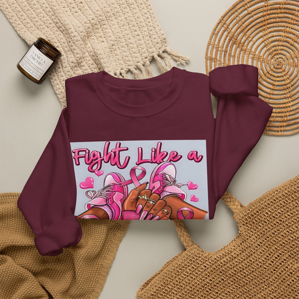 Fight Like a Queen Sweatshirt — Breast Cancer Awareness Pink Ribbon Crewneck