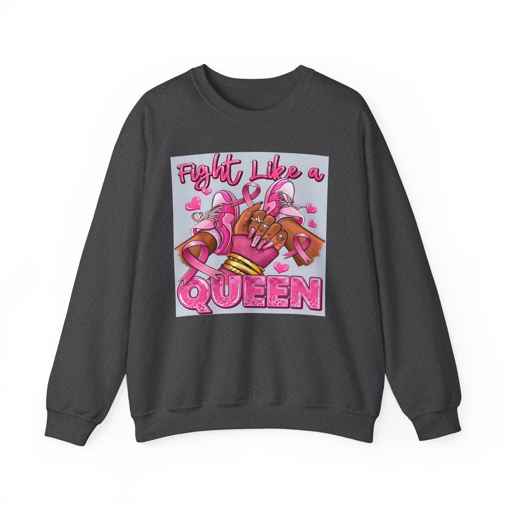 Fight Like a Queen Sweatshirt — Breast Cancer Awareness Pink Ribbon Crewneck