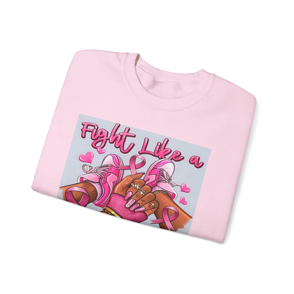 Fight Like a Queen Sweatshirt — Breast Cancer Awareness Pink Ribbon Crewneck