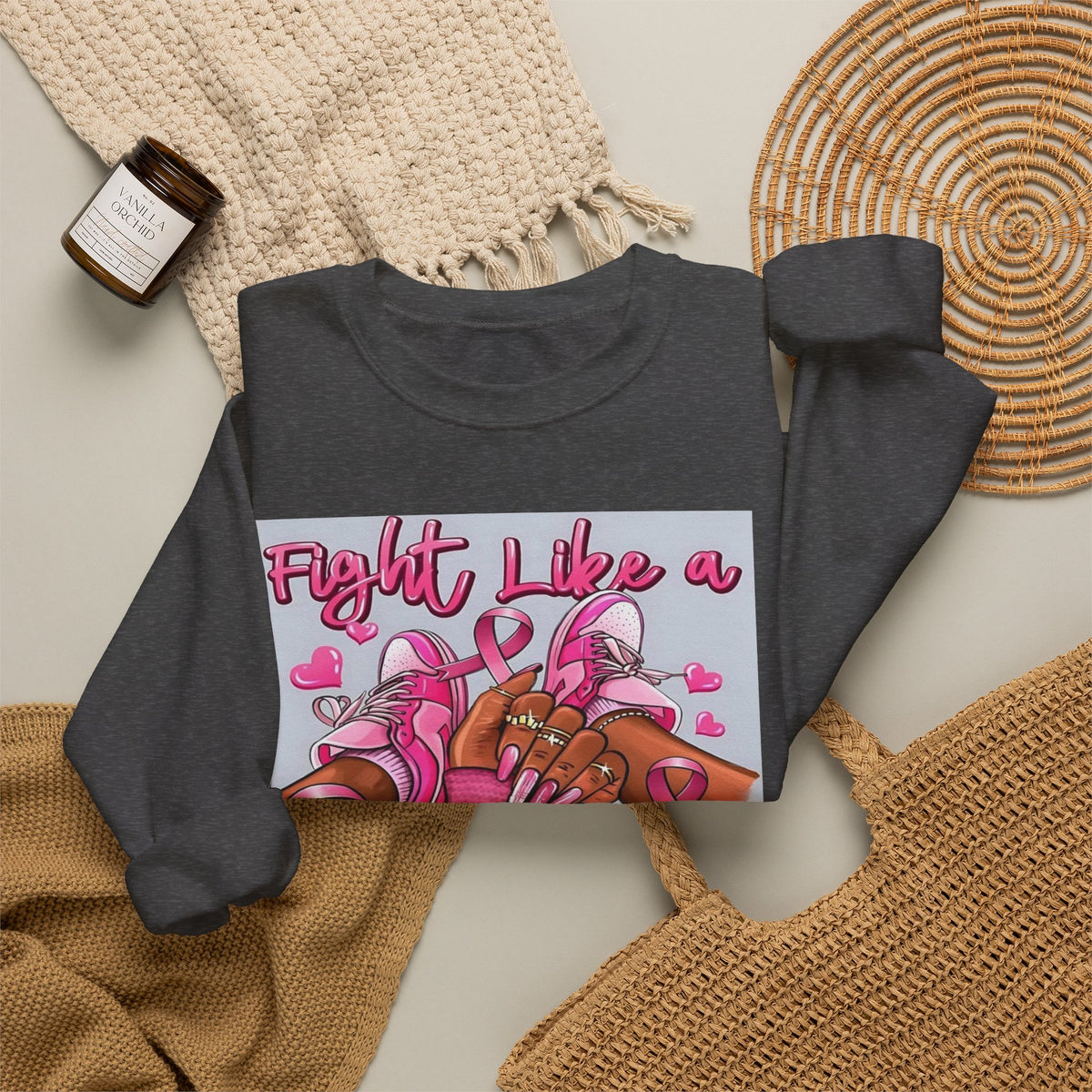 Fight Like a Queen Sweatshirt — Breast Cancer Awareness Pink Ribbon Crewneck