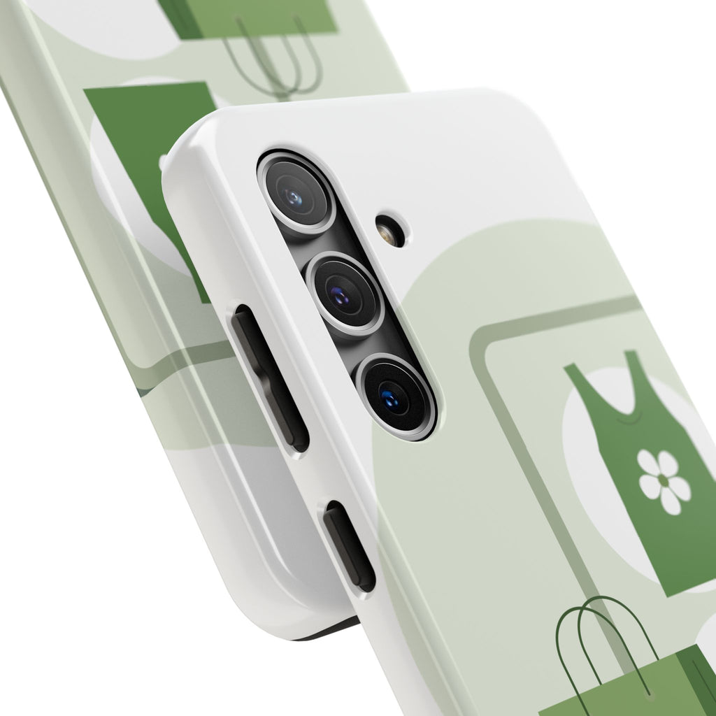 Green Shopping Icons Tough Phone Case — Eco Chic Protective Phone Cover
