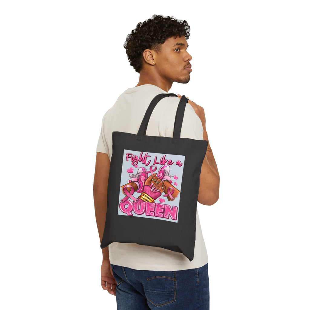 Fight Like a Queen Canvas Tote — Breast Cancer Awareness Pink Ribbon Bag