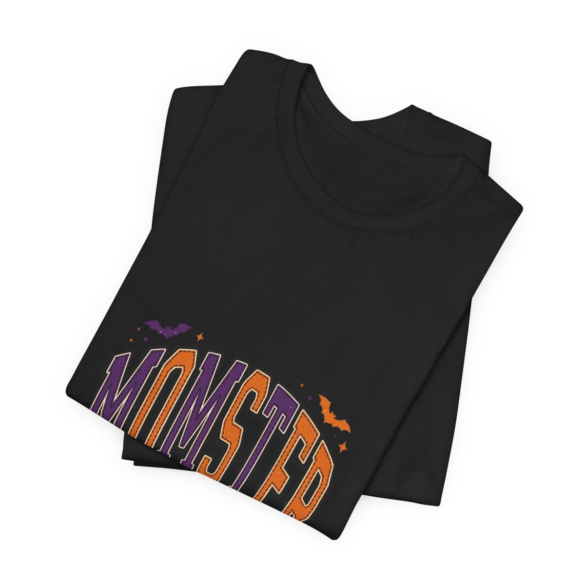 Momster Halloween Tee | purple orange spooky lettering, bats & pumpkins