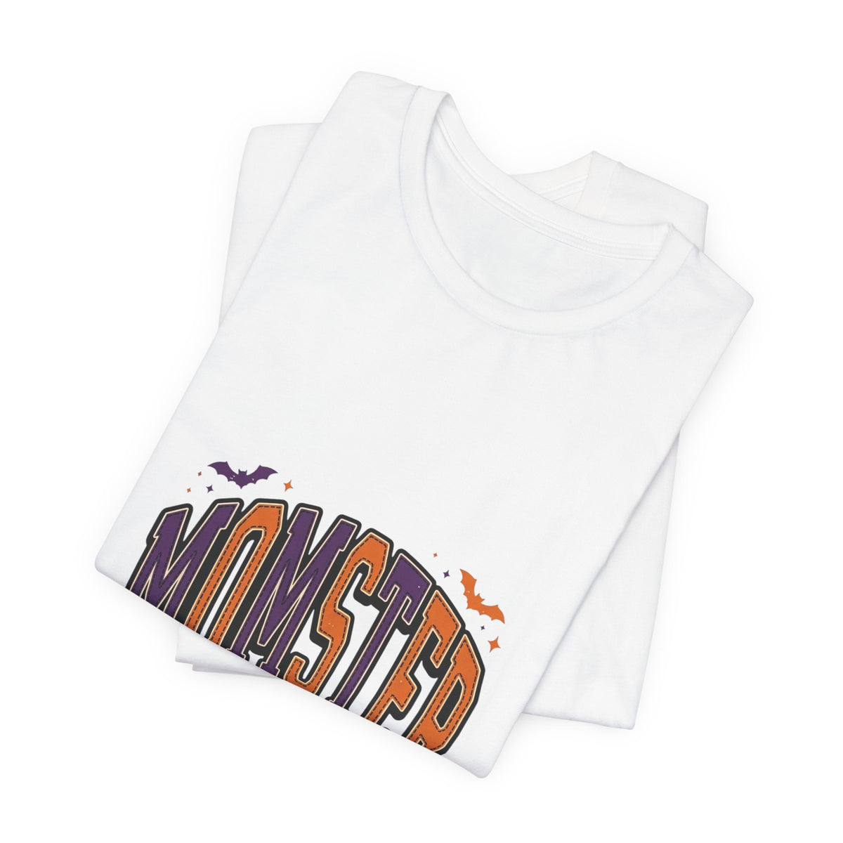 Momster Halloween Tee | purple orange spooky lettering, bats & pumpkins