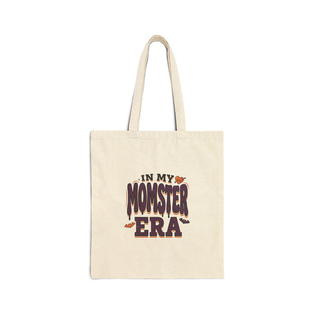 Momster Era Tote, Halloween Momster Graphic, Purple Orange Spooky Canvas Tote